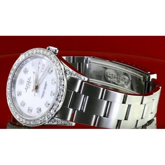 Rolex Date 34 Mm Montre Cadran Diamant Personnalisé Bracelet Oyster Ss 1,5 Ct