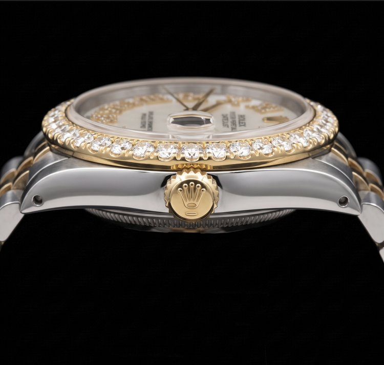 Rolex Datejust 16013 36 mm Montre Bicolore Cadran Diamants Chiffres Romains Nacre Blanche