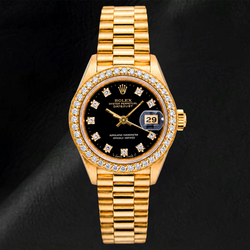 Rolex Datejust 26 mm 69178 Cadran Diamants Noir d'Origine Lunette Diamants Or Jaune