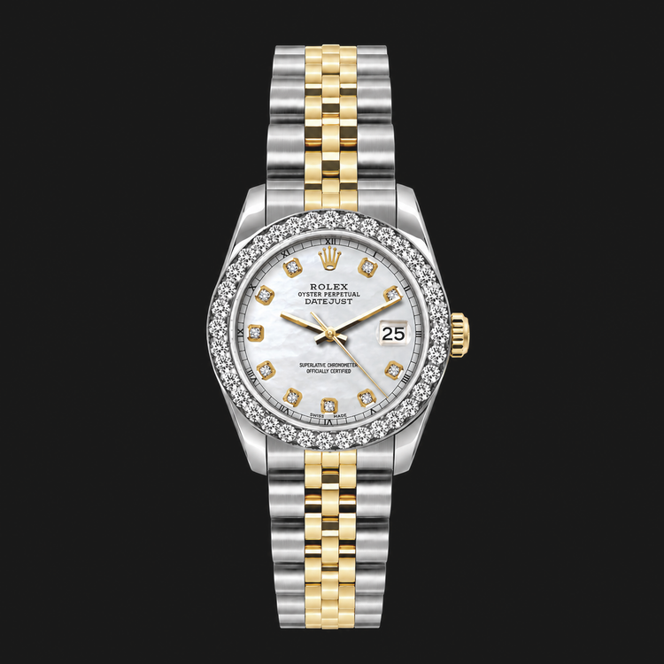 Montre Rolex Datejust 6917 Femme 26 mm Cadran Diamants Nacre Blanche Bicolore