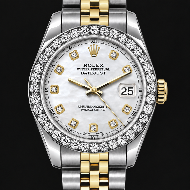 Montre Rolex Datejust 6917 Femme 26 mm Cadran Diamants Nacre Blanche Bicolore