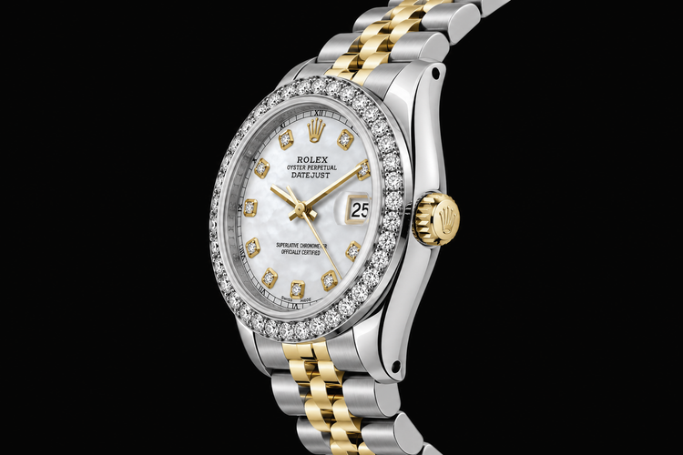 Montre Rolex Datejust 6917 Femme 26 mm Cadran Diamants Nacre Blanche Bicolore
