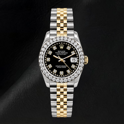 Montre Rolex Datejust 6917 Femme 26 mm Bicolore Cadran Diamants Noir en Filet