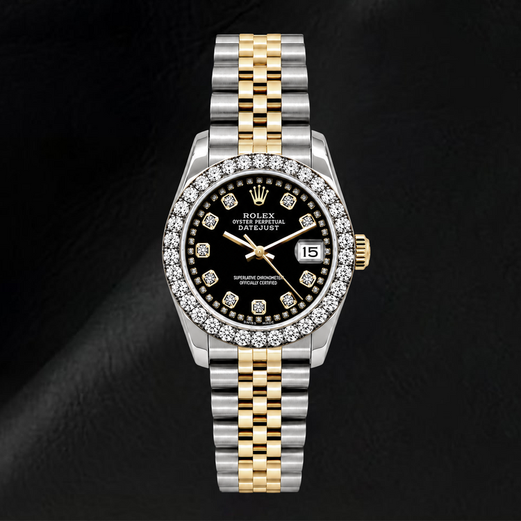 Montre Rolex Datejust 6917 Femme 26 mm Bicolore Cadran Diamants Filet Noir