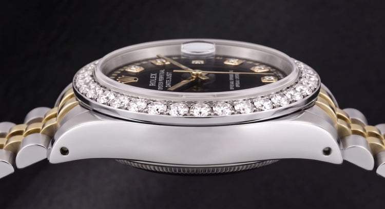 Montre Rolex Datejust 6917 Femme 26 mm Bicolore Cadran Diamants Filet Noir