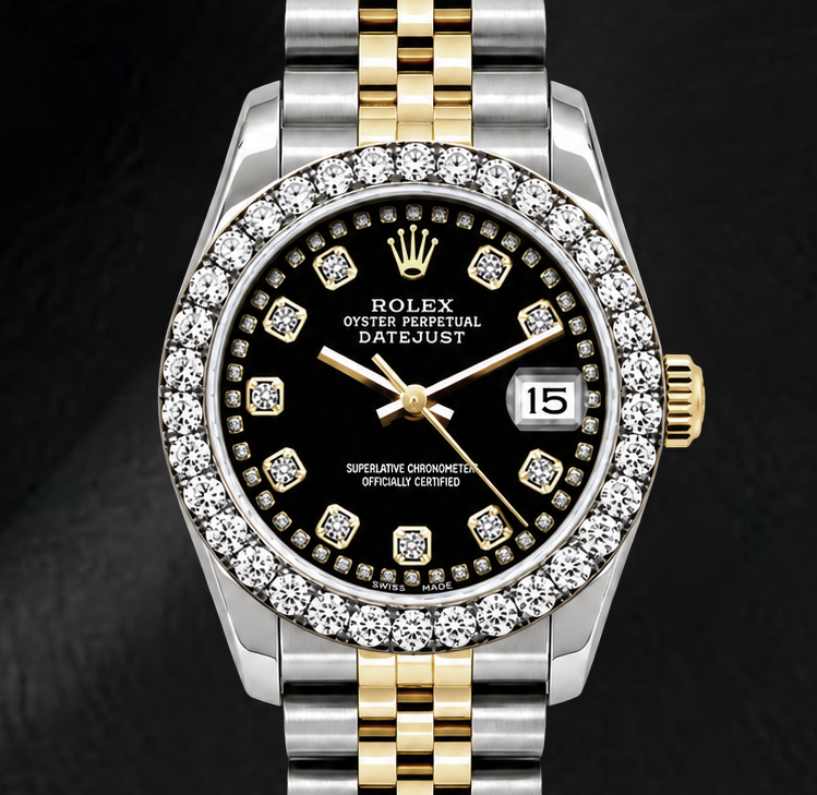 Montre Rolex Datejust 6917 Femme 26 mm Bicolore Cadran Diamants Filet Noir