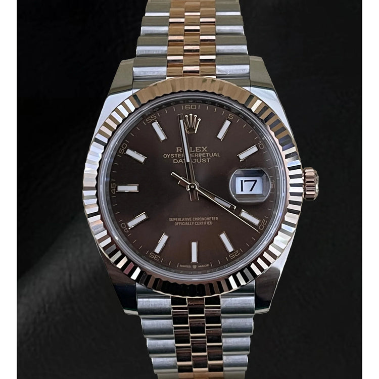 Rolex Mens 126331 41mm Chocolate Luminous Dial Rose Gold 18K