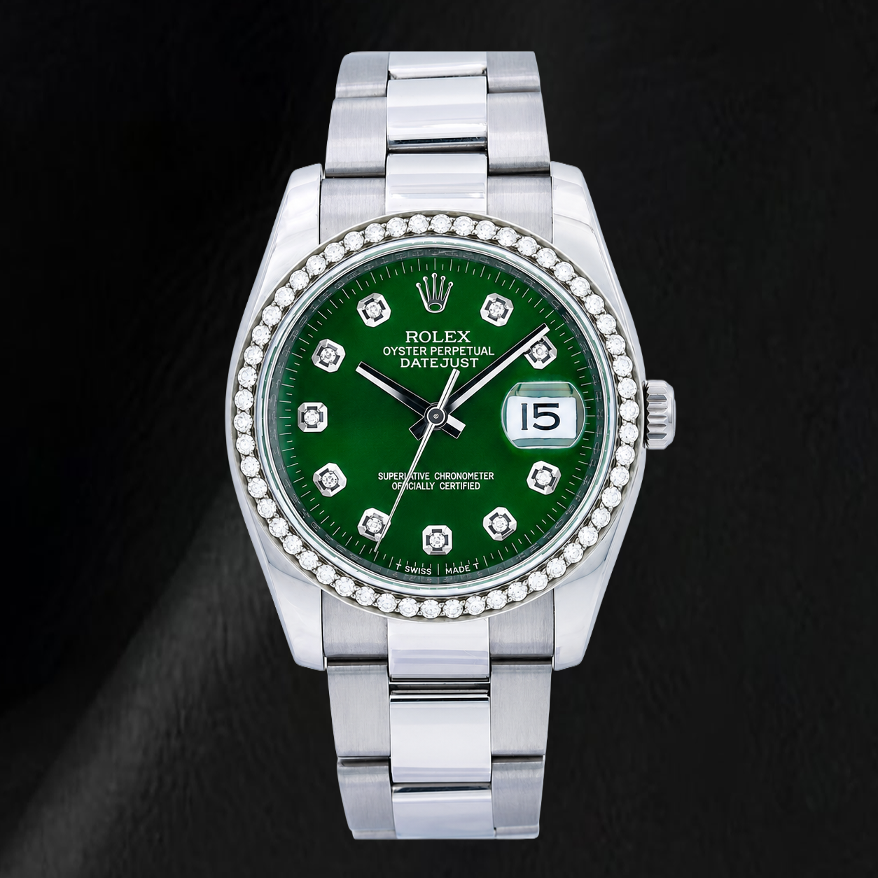 Montre Rolex 116200 Datejust 36 mm en Acier Inoxydable Cadran Diamants Vert