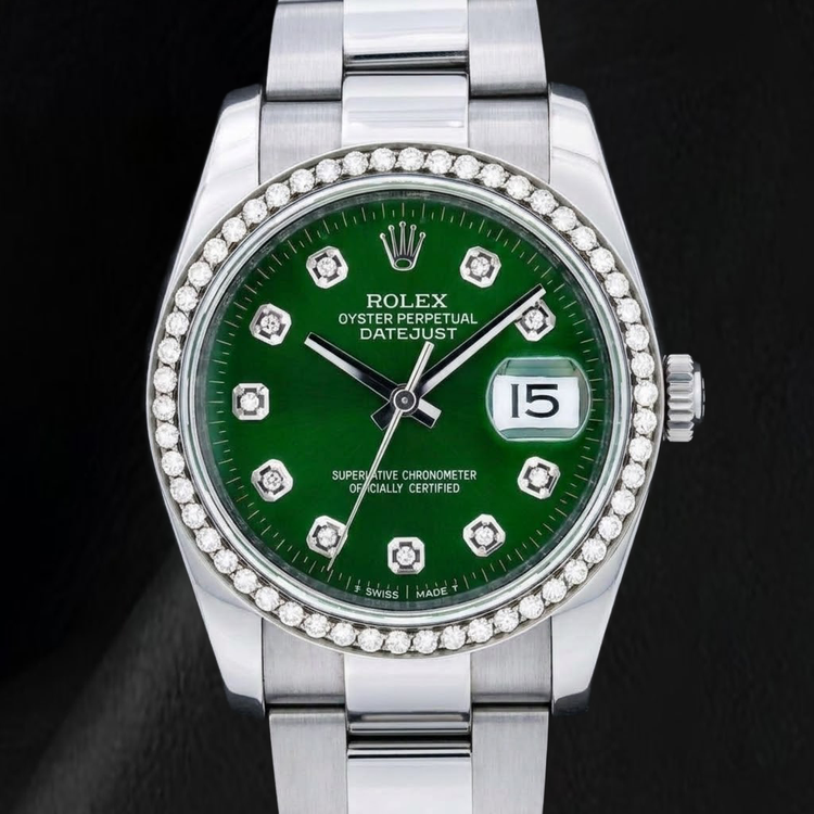 Montre Rolex 116200 Datejust 36 mm en Acier Inoxydable Cadran Diamants Vert