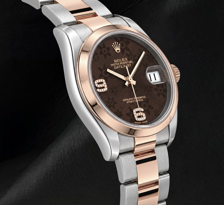 Rolex 116201 Datejust 36 mm Montre Bicolore Cadran Diamants Floral Marron Chiffres Arabes