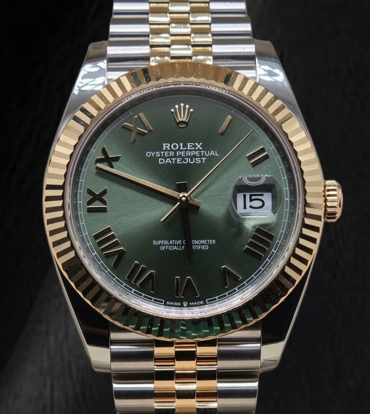 Montre Rolex 126333 Datejust 41 mm Cadran Vert Chiffres Romains Bicolore