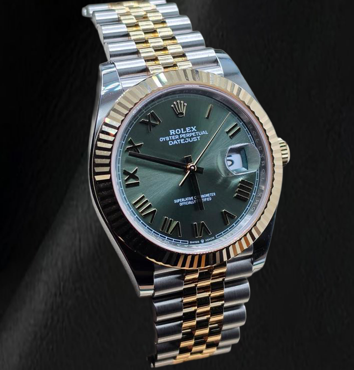 Montre Rolex 126333 Datejust 41 mm Cadran Vert Chiffres Romains Bicolore