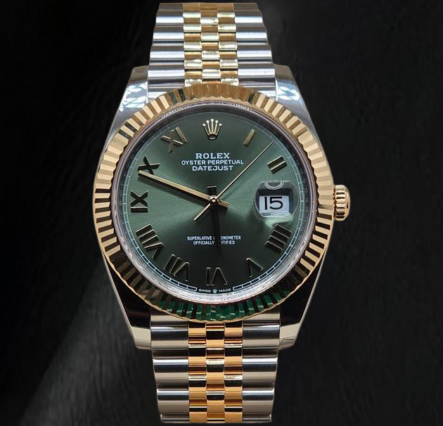 Montre Rolex 126333 Datejust 41 mm bicolore cadran vert chiffres romains