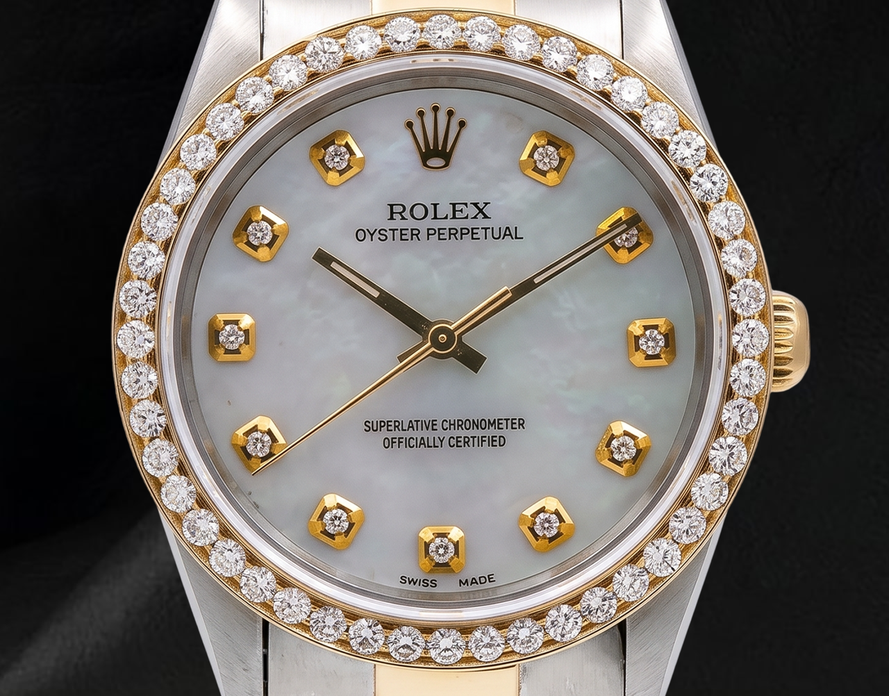 Montre Rolex 14233 Bicolore 34 mm Cadran Diamants en Nacre Blanche