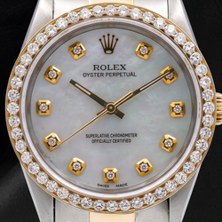 Rolex 14233 Montre Bicolore 34 mm Cadran Diamants Nacre Blanche