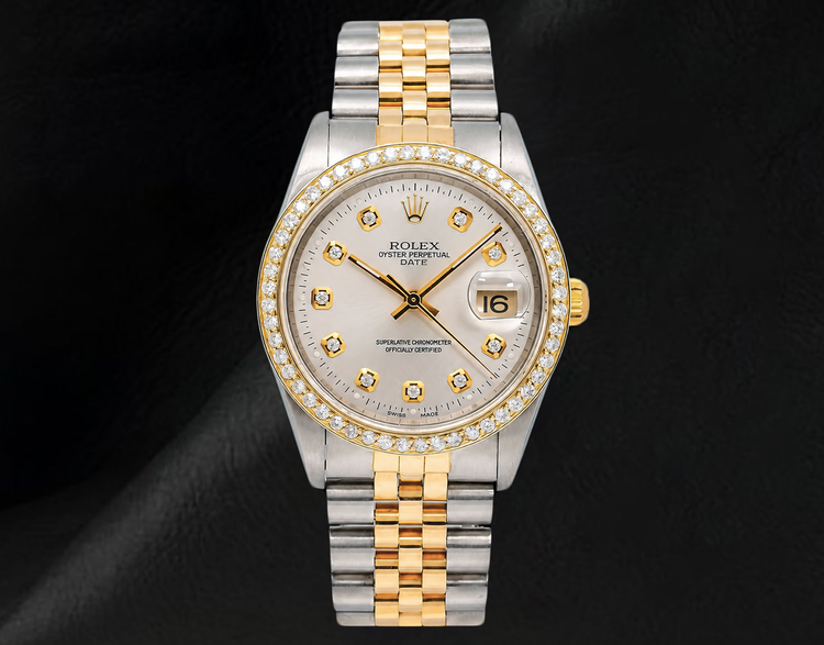 Rolex 15223 Montre Bicolore 34 mm Cadran Diamants Argenté