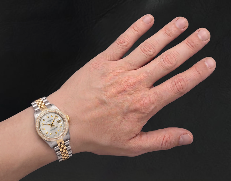 Rolex 15223 Montre Bicolore 34 mm Cadran Diamants Argenté