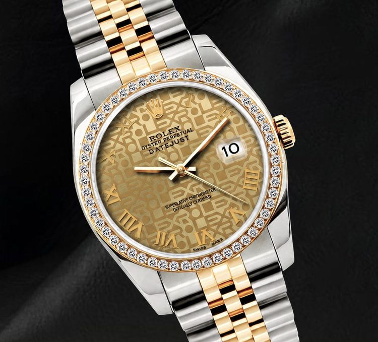 Montre Rolex 16013 36 mm Bicolore Cadran Champagne Jubilé Chiffres Romains Lunette Diamants