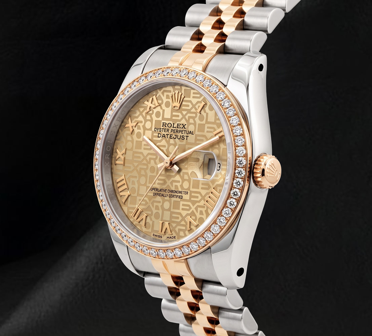 Montre Rolex 16013 36 mm Bicolore Cadran Champagne Jubilé Chiffres Romains Lunette Diamants