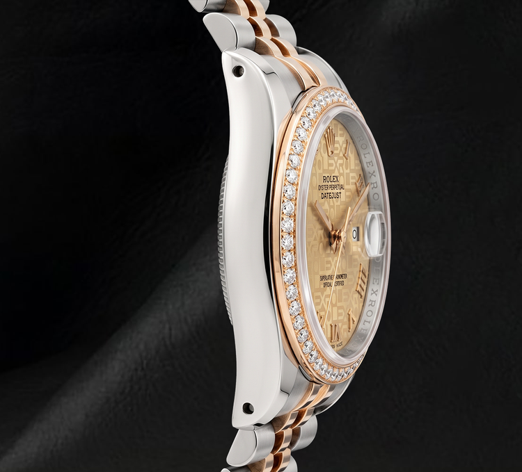 Montre Rolex 16013 36 mm Bicolore Cadran Champagne Jubilé Chiffres Romains Lunette Diamants