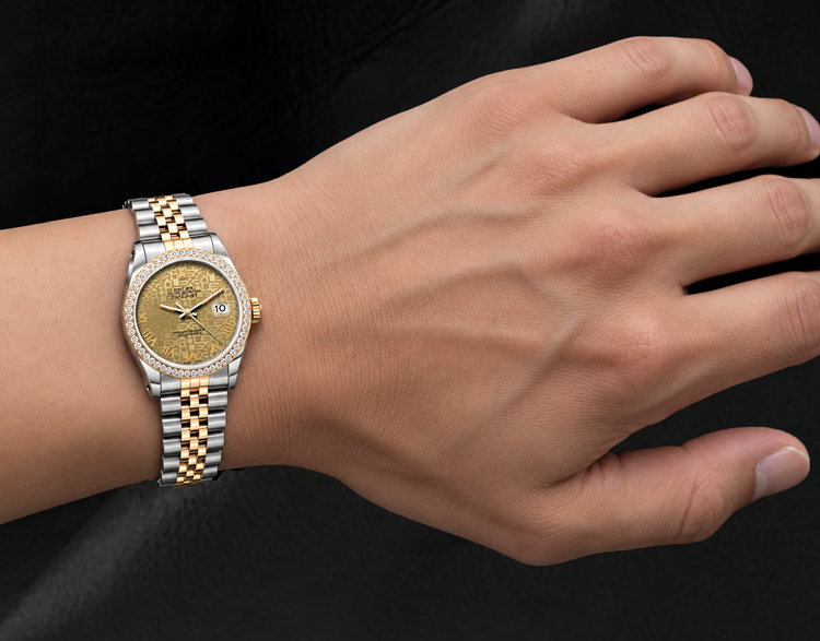 Montre Rolex 16013 36 mm Bicolore Cadran Champagne Jubilé Chiffres Romains Lunette Diamants