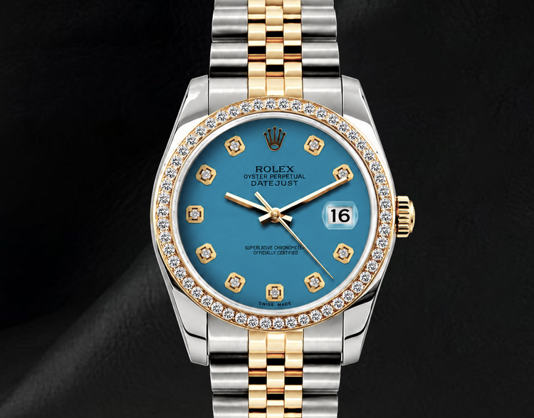 Montre Rolex 16013 Datejust 36 mm Bicolore Cadran Diamants Bleu
