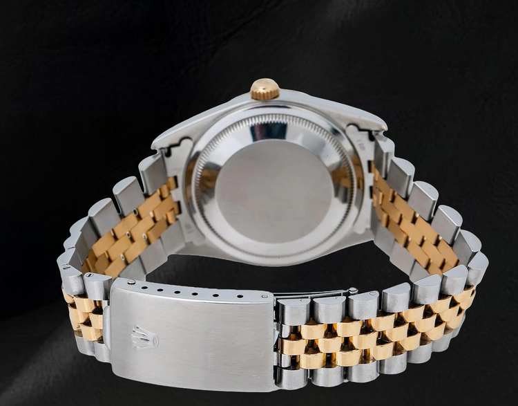 Montre Rolex Datejust 16013 36 mm Bicolore Cadran Diamants Bleu Chiffres Arabes Orientaux