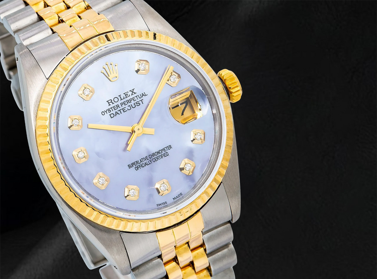 Montre Rolex 16013 Datejust 36 mm Bicolore Cadran Diamants Nacre Bleue