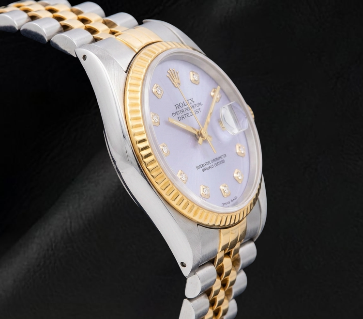 Montre Rolex 16013 Datejust 36 mm Bicolore Cadran Diamants Nacre Bleue