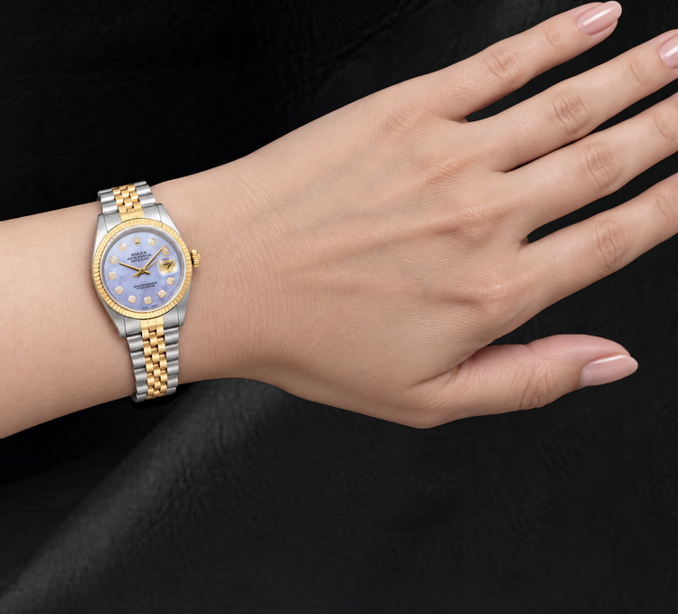Montre Rolex 16013 Datejust 36 mm Bicolore Cadran Diamants Nacre Bleue