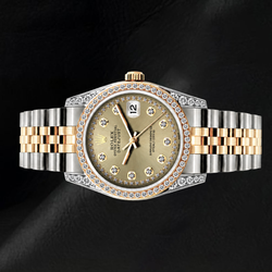 Montre Rolex 16013 Datejust 36 mm Bicolore Cadran Diamants Champagne Lunette Diamants