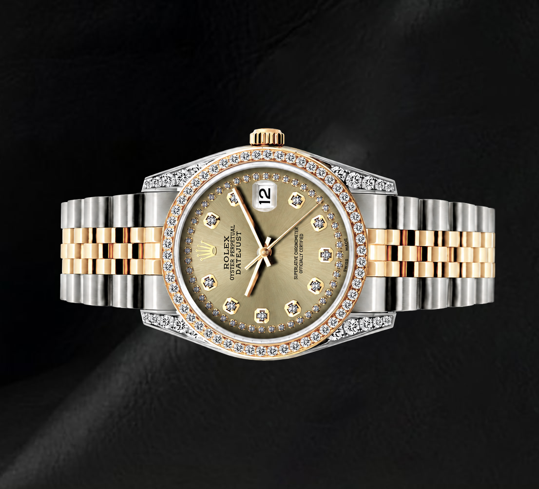 Montre Rolex 16013 Datejust 36 mm Bicolore Cadran Champagne Diamants Lunette Diamants