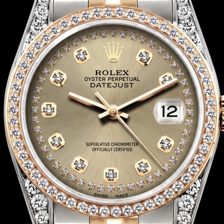 Montre Rolex 16013 Datejust 36 mm Bicolore Cadran Champagne Diamants Lunette Diamants