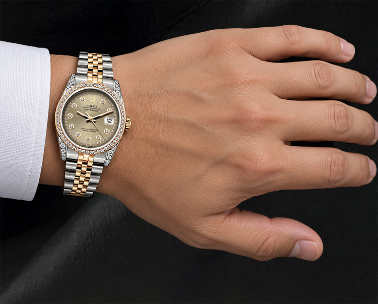 Montre Rolex 16013 Datejust 36 mm Bicolore Cadran Champagne Diamants Lunette Diamants