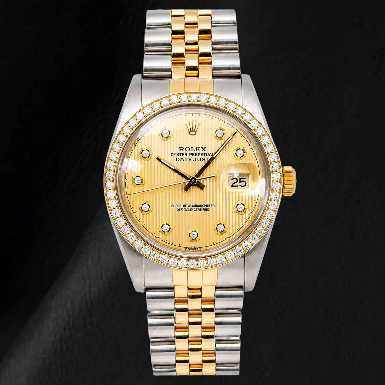 Rolex 16013 Datejust 36 mm Montre Bicolore Cadran Diamants Tapisserie Champagne