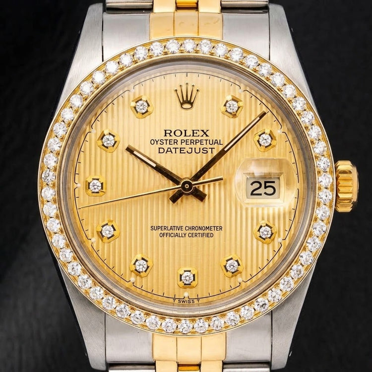 Montre Rolex 16013 Datejust 36 mm Bicolore Cadran Diamants Tapisserie Champagne