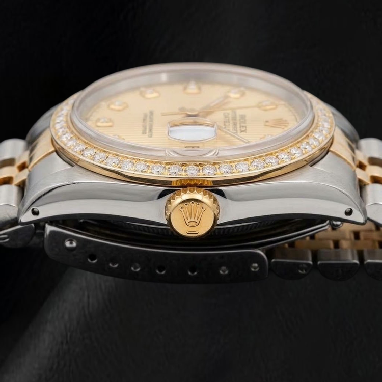 Montre Rolex 16013 Datejust 36 mm Bicolore Cadran Diamants Tapisserie Champagne