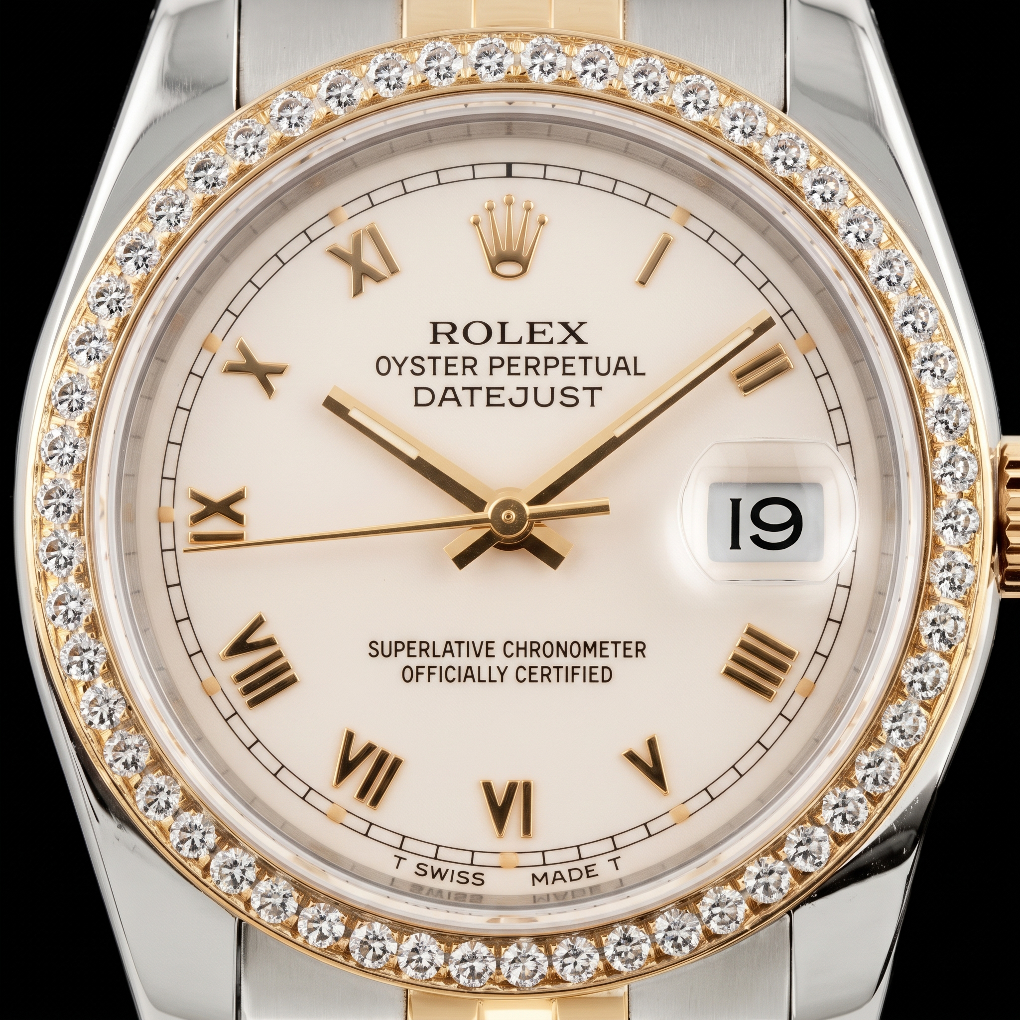 Montre Rolex 16013 Datejust 36 mm Bicolore Cadran Ivoire Chiffres Romains