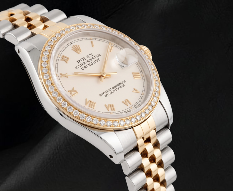 Montre Rolex 16013 Datejust 36 mm Bicolore Cadran Ivoire Chiffres Romains