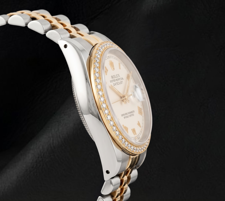 Montre Rolex 16013 Datejust 36 mm Bicolore Cadran Ivoire Chiffres Romains