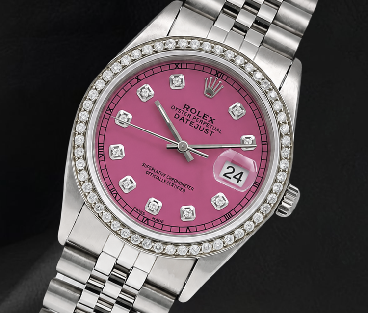 Montre Rolex 16014 Datejust 36 mm en Acier Inoxydable Cadran Diamants Rose