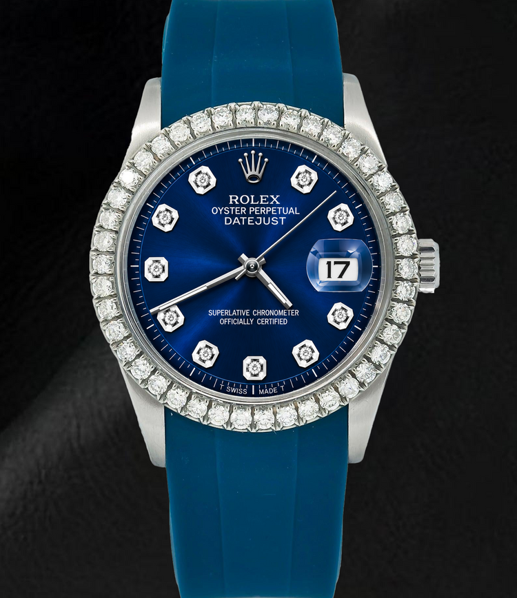 Montre Rolex 1601 Datejust 36 mm Cadran Diamants Bleu