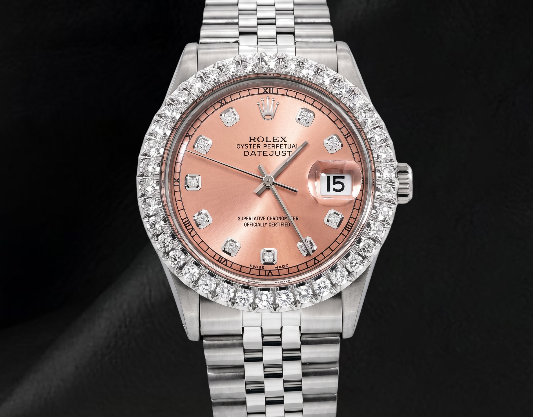Montre Rolex 1601 Datejust Cadran Diamants Saumon 36 mm Acier Inoxydable