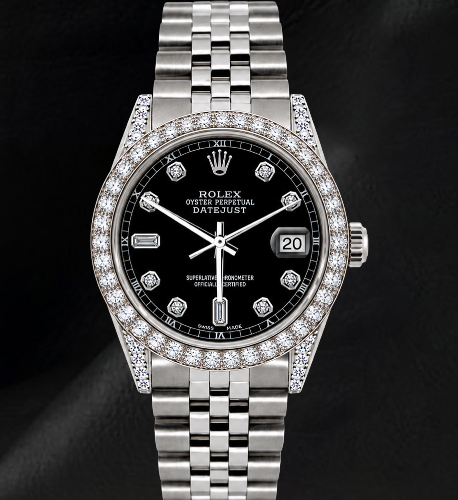 Montre Rolex 16200 Datejust 36 mm en Acier Inoxydable avec Cadran Diamants Noir