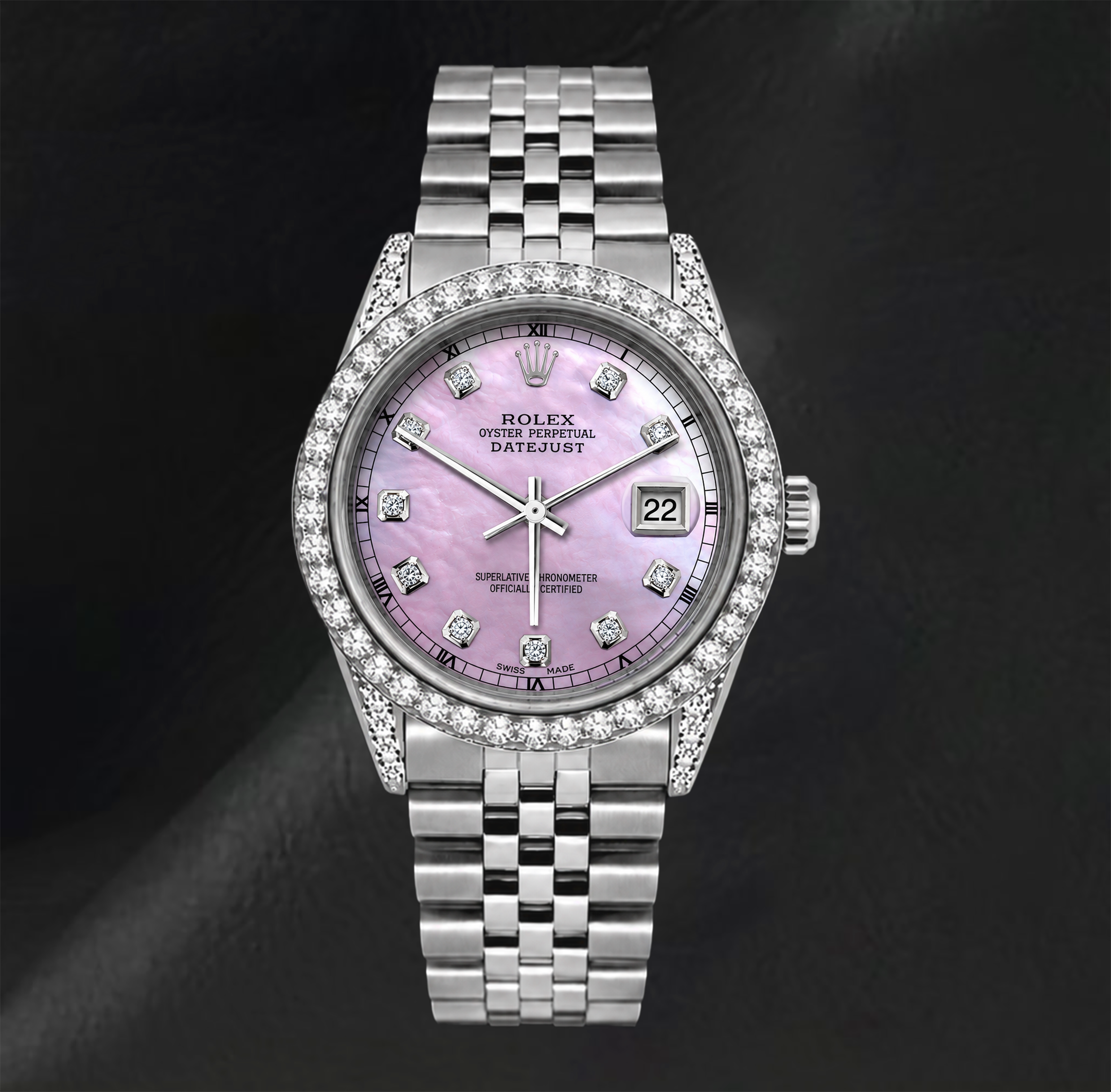 Rolex 16200 Datejust Cadran Diamants Rose 36 mm Lunette Diamants Montre en Acier Inoxydable