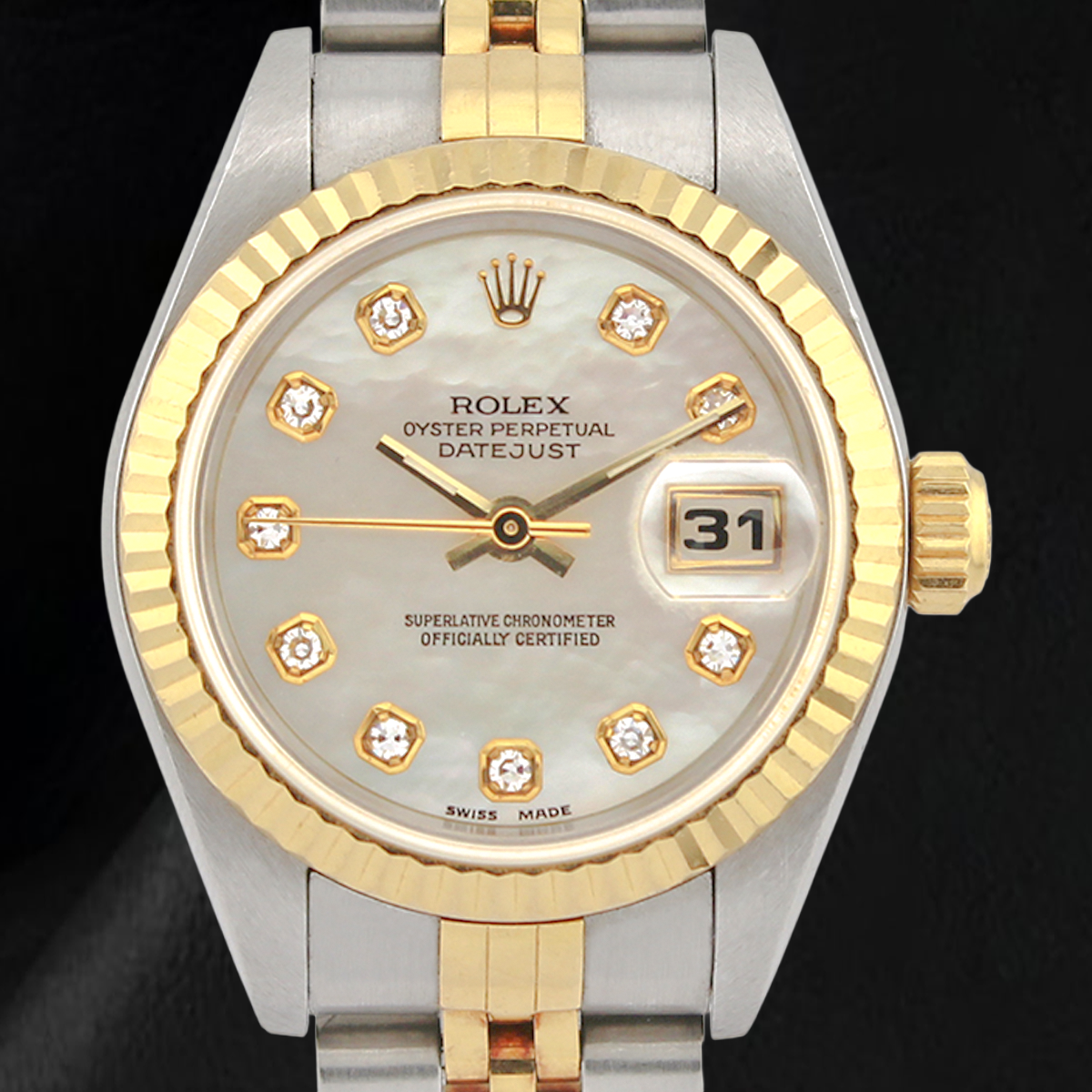 Montre Rolex 26 mm Année 2002 Cadran Diamants en Nacre Blanche