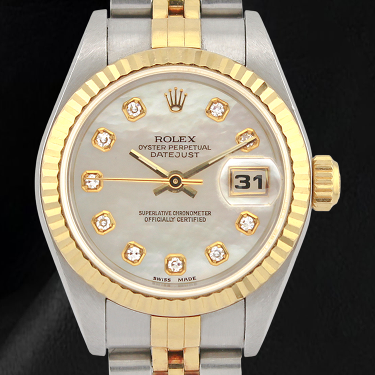 Montre Rolex 26 mm Année 2002 Cadran Diamants en Nacre Blanche