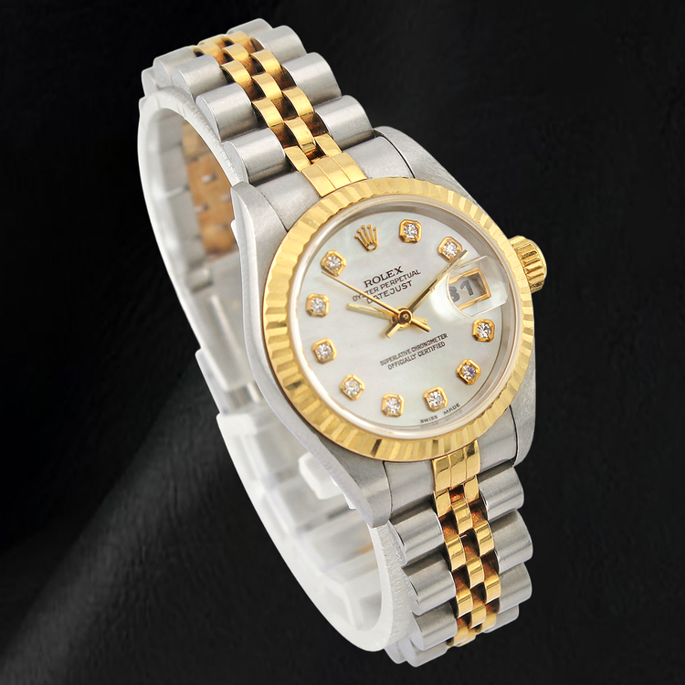 Montre Rolex 26 mm Année 2002 Cadran Diamants en Nacre Blanche