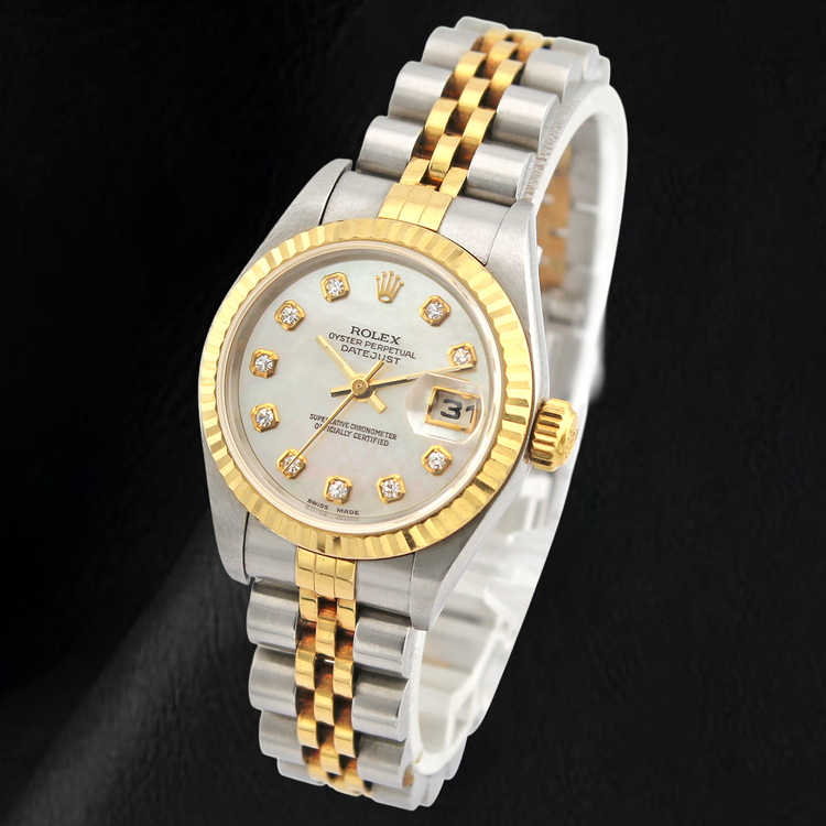 Montre Rolex 26 mm Année 2002 Cadran Diamants en Nacre Blanche
