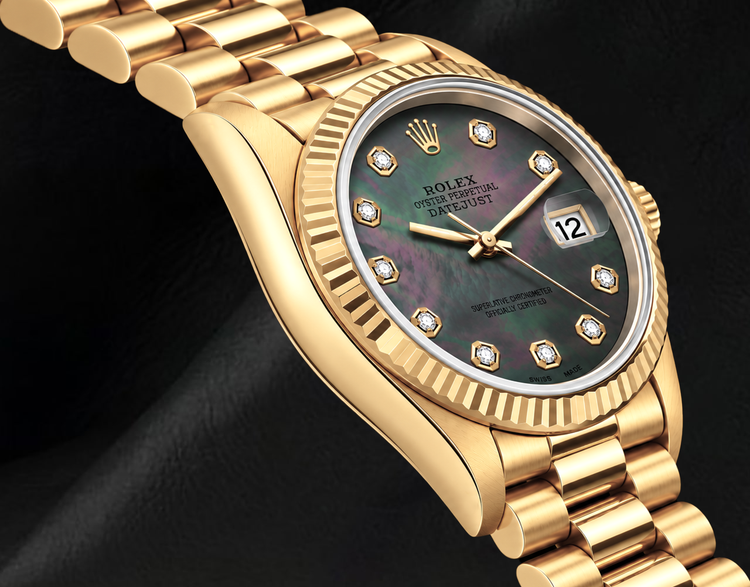 Rolex Datejust 69178 26 mm Montre en Or 18K Cadran Diamants Nacre Noire